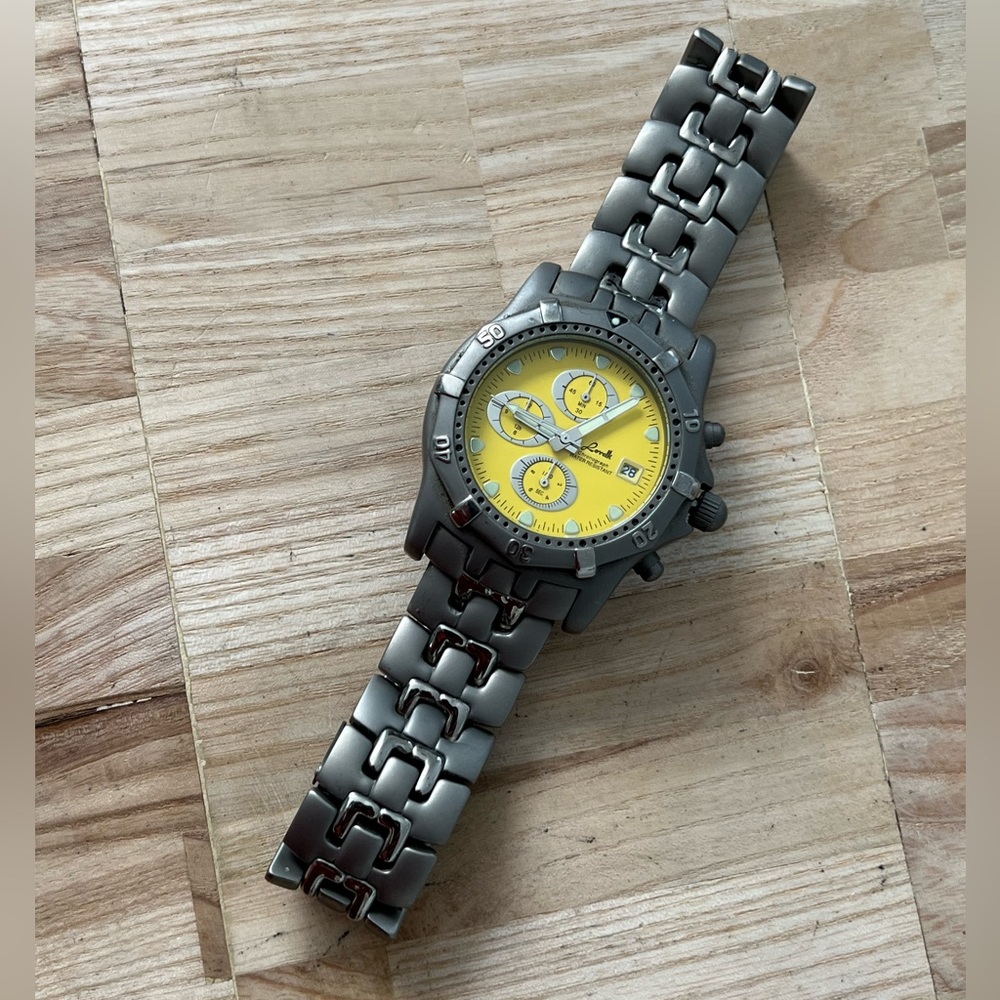 Lorelli Titanium Rare Men’s Chronograph Watch Yellow Dial Titanium Bracelet Date - Picture 8 of 15